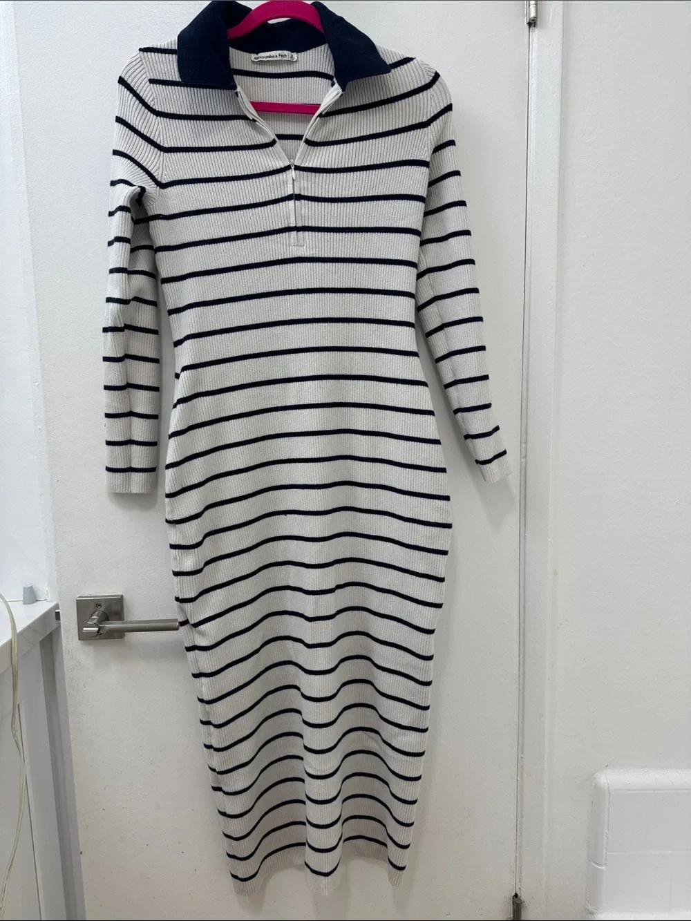 Abercrombie & Fitch Navy and White Striped Polo Maxi Dress
